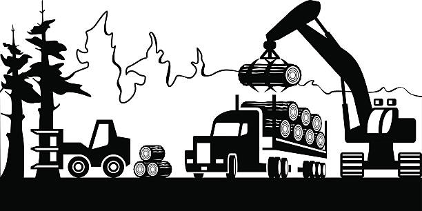 목재 수확 있는 임산 - truck lumber industry log wood stock illustrations