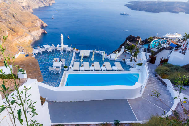 istock Sunbeds near pool in Greece 482547585