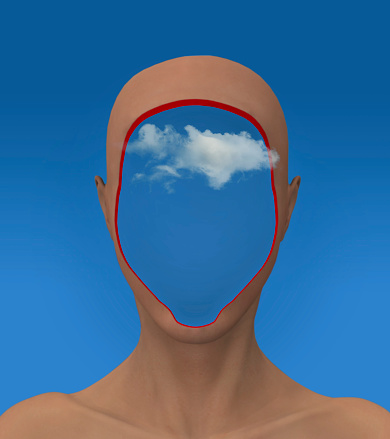 surreal Illustration of empty mind with blue sky and a single white cloud. 