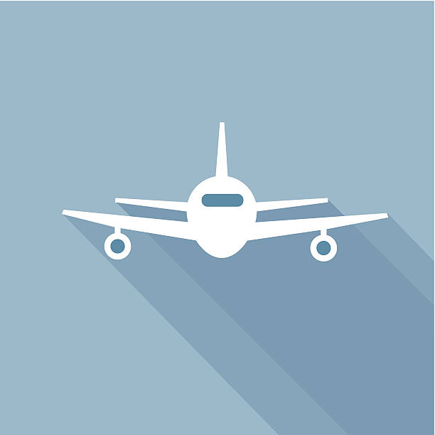 Flat long shadow air plane Flat long shadow air plane icon. airplane silhouettes stock illustrations