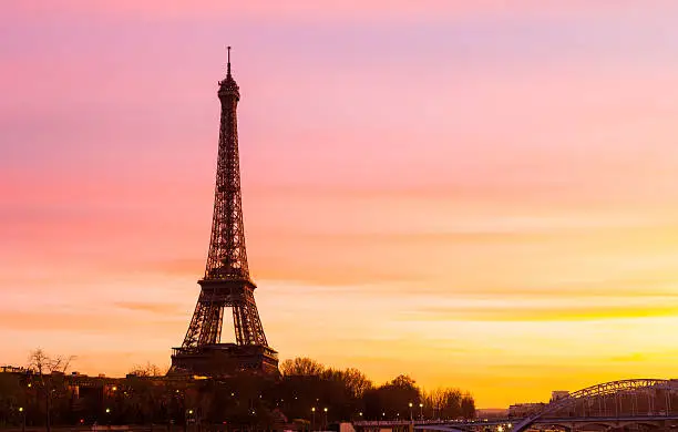 Photo of Eiffel Tower at Sunset with copy space