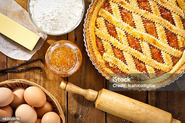 Homemade Italian Crostata With Ingredients Shot Directly Above Stock Photo - Download Image Now
