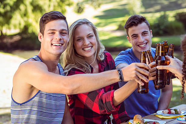 istock Happy friends in the park having lunch 482550482