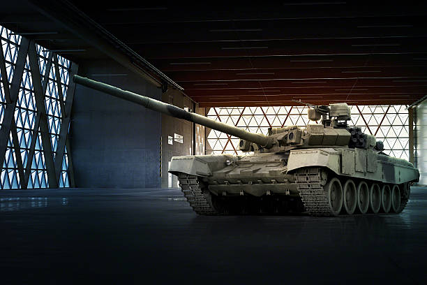 istock Modern military tank in the hangar 482551450