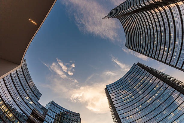 istock Circular Skyscrapers view, glasses, blue sky 482551602