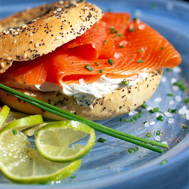 istock Smoked Salmon with Cream Cheese In a Seeded Bagel 482551930