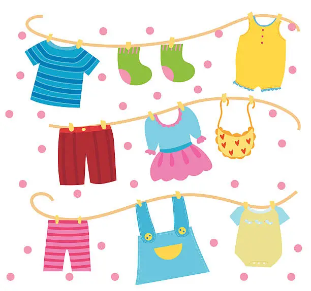 Vector illustration of child clothes on clothes line