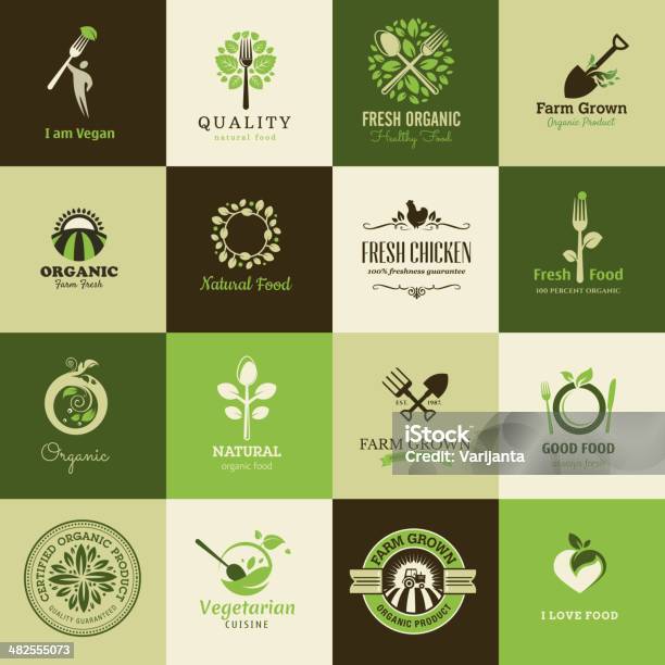 Zestaw Płaskie Ikon Dla Żywności Ekologicznej I Restauracje - Stockowe grafiki wektorowe i więcej obrazów Liść