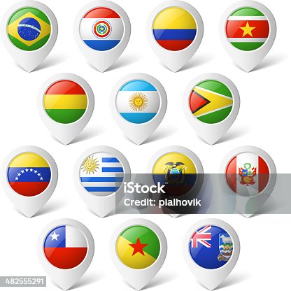 istock Map pointers with flags. South America. 482555291