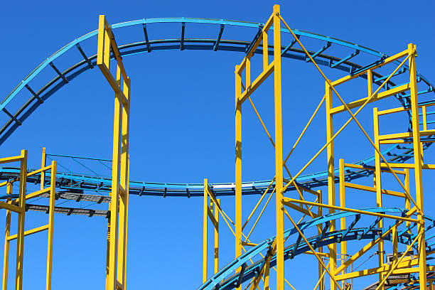 istock Image of rollercoaster ride with railroad tracks, tight corners, slopes 482556132