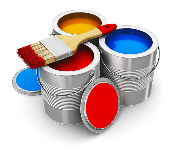 istock Cans with color paint and paintbrush 482556849