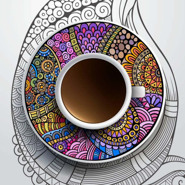 커피 및 수작업 장식 - design element circle computer graphic coffee stock illustrations