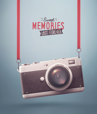 Hanging retro camera, sweet memories. Illustration contains transparency and blending effects, eps 10