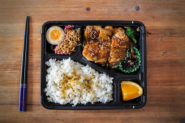 Plastic tray of take away traditional japanese food.