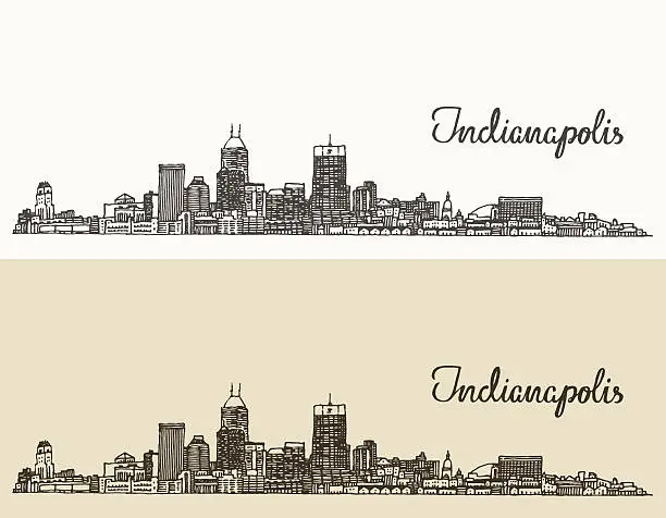 Vector illustration of Indianapolis skyline engraved vector hand drawn