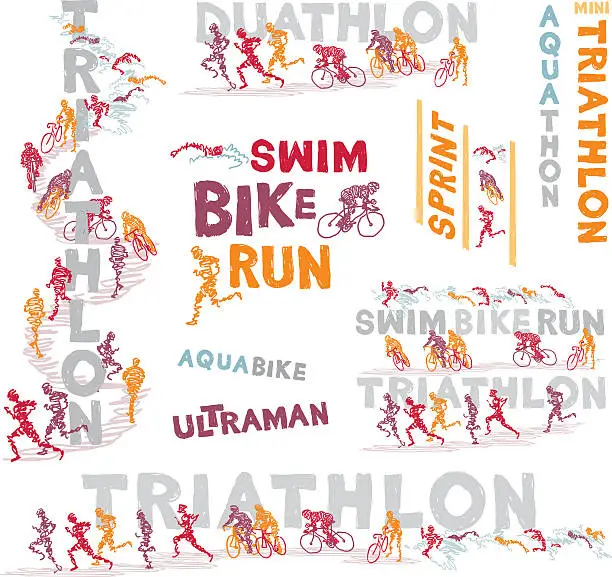 Vector illustration of Scribbled Triathlon Events