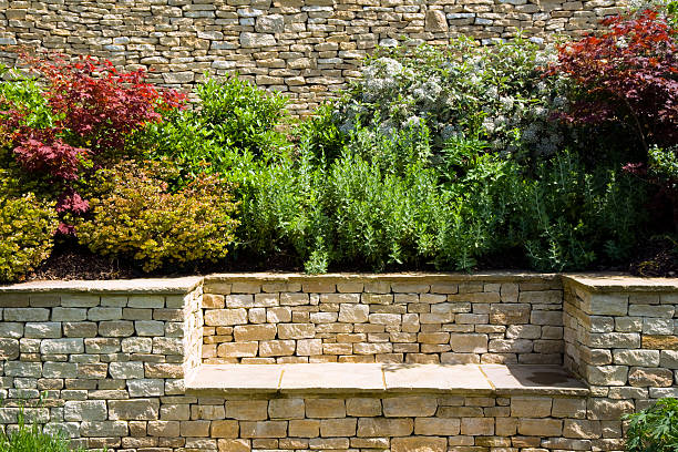 istock Garden bench built into a dry stone wall 482558221