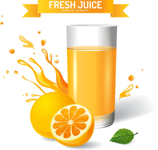 свежий сок - orange spray fruit leaf stock illustrations