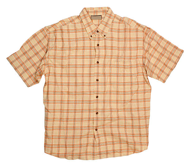 istock Man's brown orange cotton plaid shirt 482559107