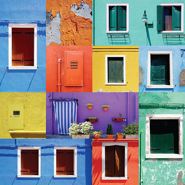 istock Mixed colorful Windows wall and Doors 482561298