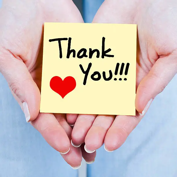 Thank You note with heart shape in the palm - square