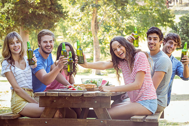istock Happy friends in the park having lunch 482564276
