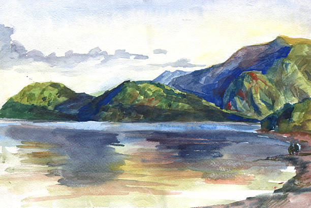 istock sea and mountains at sunset watercolor painting 482564716