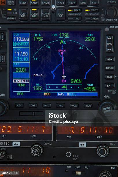Control Panel In A Plane Cockpit Stock Photo - Download Image Now - Cockpit, Airplane, Control Panel