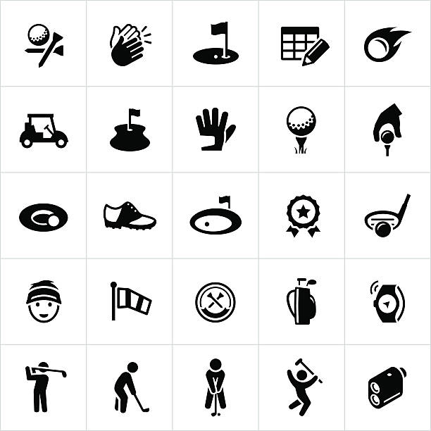 Golf Icons Icons related to the sport of golf. The icons represent common golf equipment and symbols related to golf. flat shoe stock illustrations