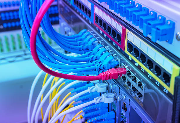 istock Technology center with fiber optic equipment 482566638