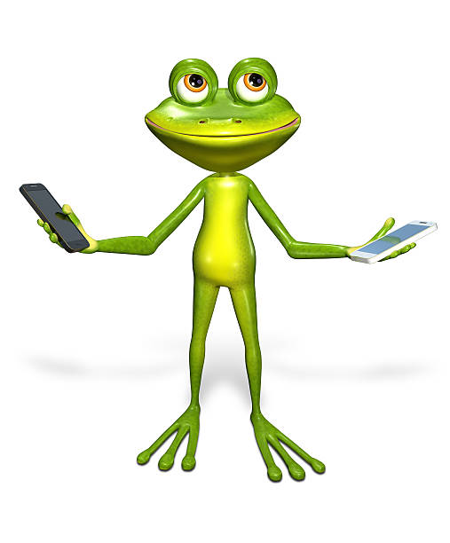 frosch mit einem smartphone - frog computer computer monitor symbol stock-fotos und bilder