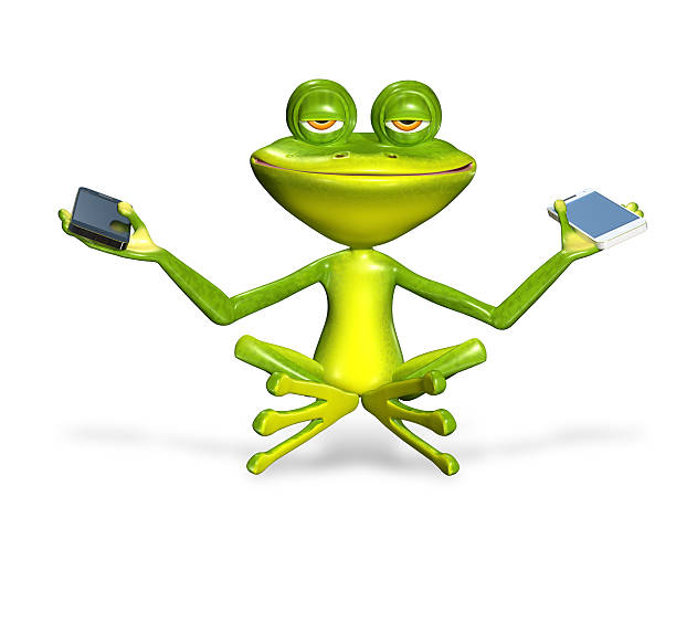 sapo com um smartphone - frog computer computer monitor symbol imagens e fotografias de stock