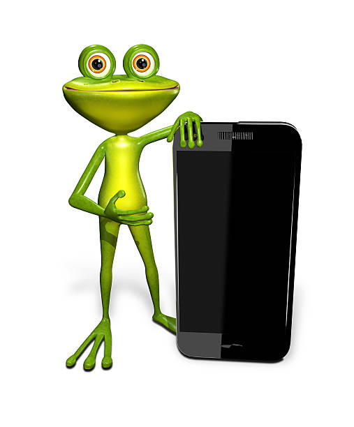 sapo com um smartphone - frog computer computer monitor symbol imagens e fotografias de stock