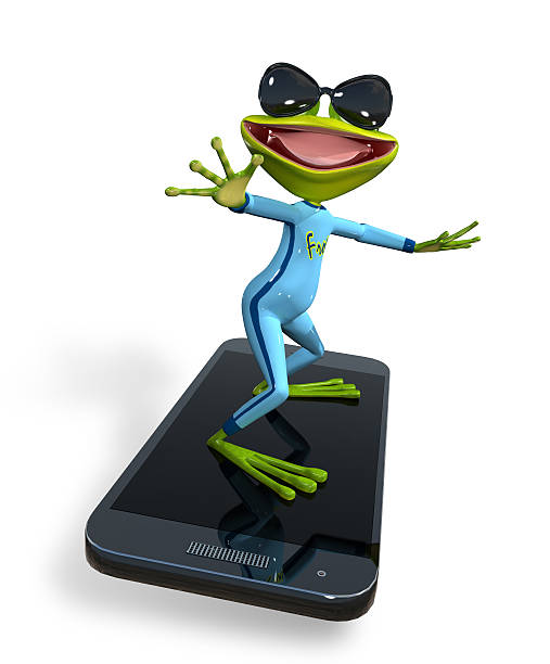 frosch mit einem smartphone - frog computer computer monitor symbol stock-fotos und bilder