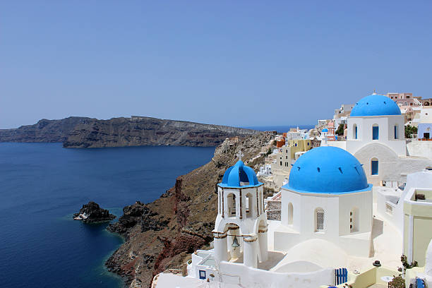 istock Blue Dome and Bell Tower in Oia, Santorini, Greek Islands 482568557