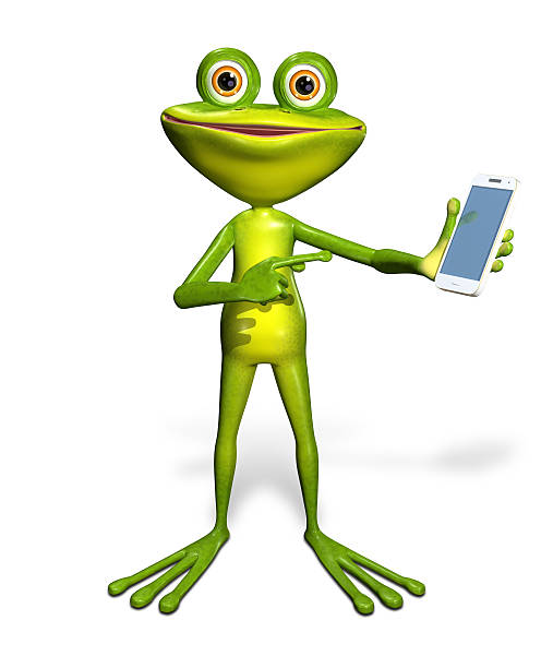 sapo com um smartphone - frog computer computer monitor symbol imagens e fotografias de stock