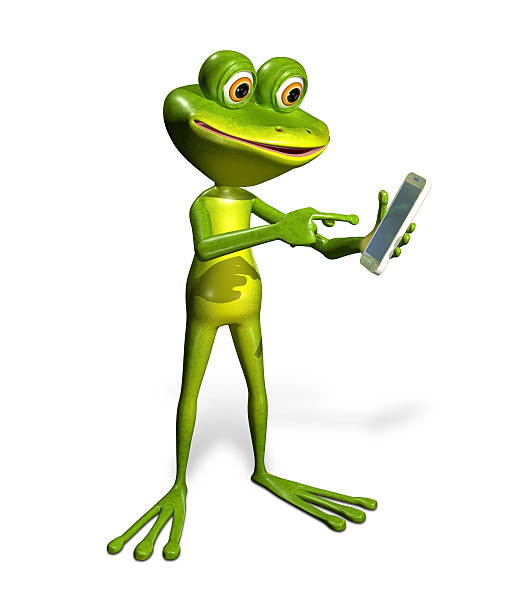 frosch mit einem smartphone - frog computer computer monitor symbol stock-fotos und bilder