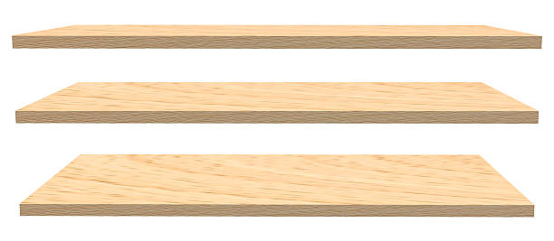 istock Wooden shelves isolated on white 482577344