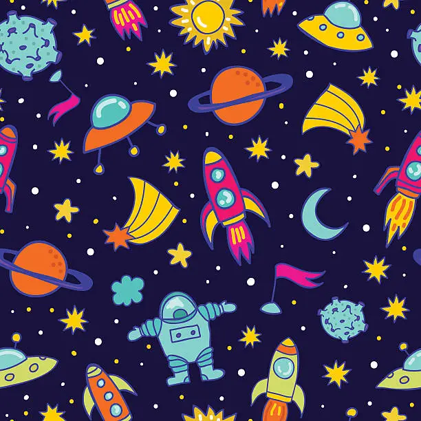Vector illustration of Cute space seamless pattern.