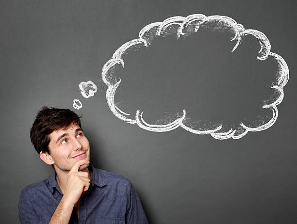 istock Happy young man looking up to bubble 482586223