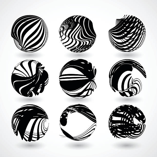 abstrakt schwarz gestreift runde form hintergrund - connection in a row striped globe stock-grafiken, -clipart, -cartoons und -symbole
