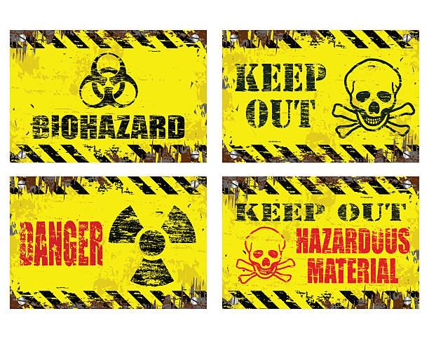 illustrazioni stock, clip art, cartoni animati e icone di tendenza di segnali di pericolo - danger toxic waste hazardous area sign symbol