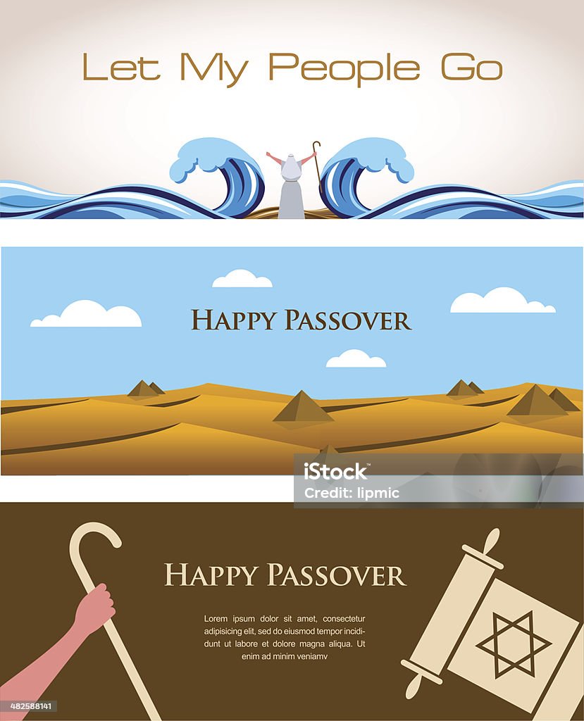 Tres Banners de vacaciones de pascua judía judíos - arte vectorial de Moisés - Figura religiosa libre de derechos