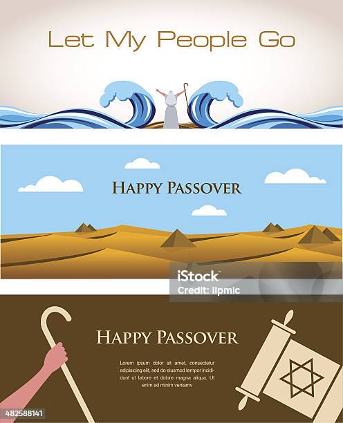 Ilustración de Tres Banners De Vacaciones De Pascua Judía Judíos y más Vectores Libres de Derechos de Moisés - Figura religiosa - Moisés - Figura religiosa, Pascua Judía, Desierto