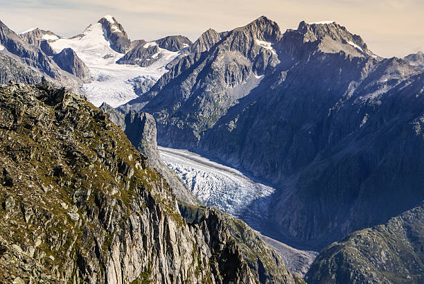 aletch o maior glaciar nos alpes - crevesse imagens e fotografias de stock