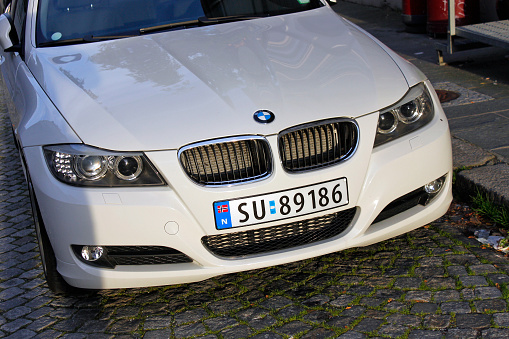 salvador, bahia, brazil - may 26, 2022: Mercosur vehicle identification plate is seen in a parked car in the city of Salvador.