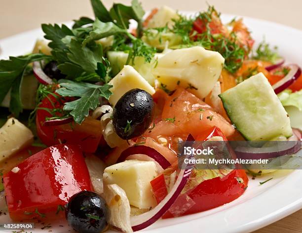 Greek Salad Stock Photo - Download Image Now - 2015, Appetizer, Cheese