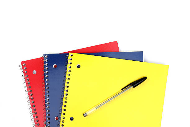 spiral notebooks - three objects personal organizer book pen stock-fotos und bilder