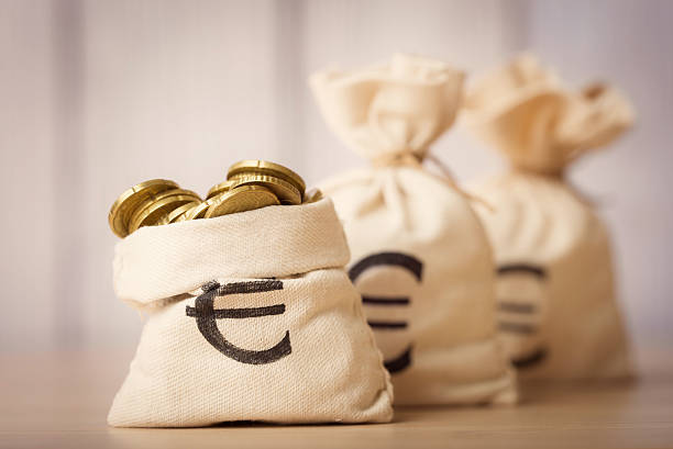 Money bags with euro coins