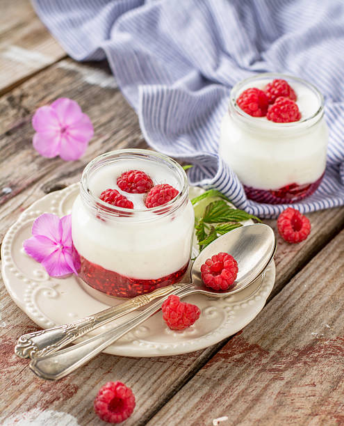 istock Natural yogurt with fresh raspberries and raspberry jam for breakfast 482591840